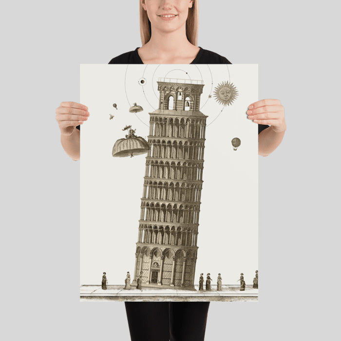 Leaning Tower of Pisa poster Sepia Tone Tower of Pisa Vintage Illustration Architecture Design