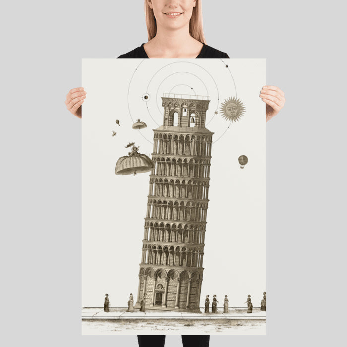 Leaning Tower of Pisa poster Sepia Tone Tower of Pisa Vintage Illustration Architecture Design