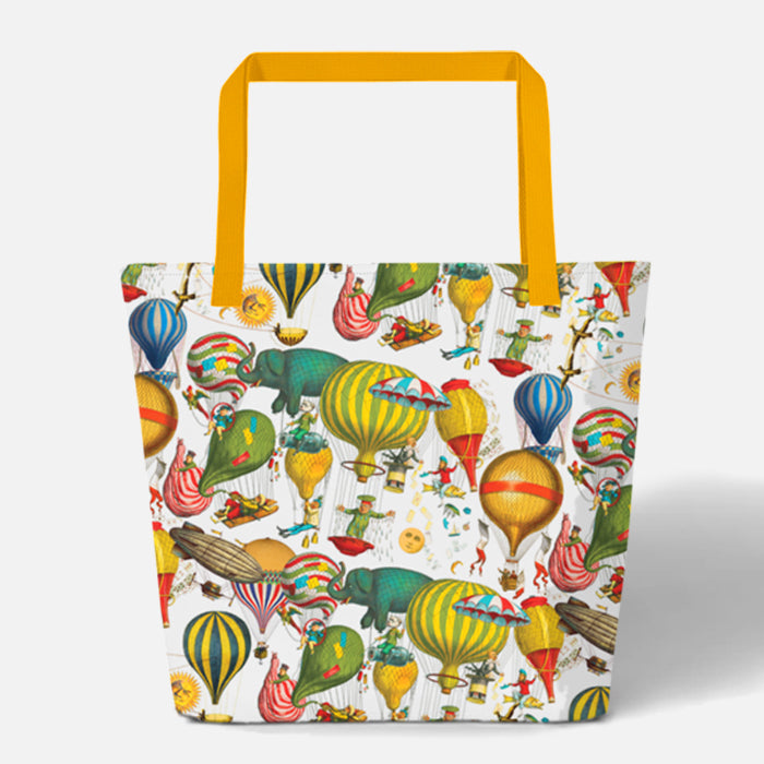 Race you to the Top Vintage Hot Air Balloon Illustration XLarge 2-Sided Open Canvas Tote Bag Shopping Tote Bag Antique Hot Air Balloons design, Shopping Large Tote Light Weight Gusseted Bottom