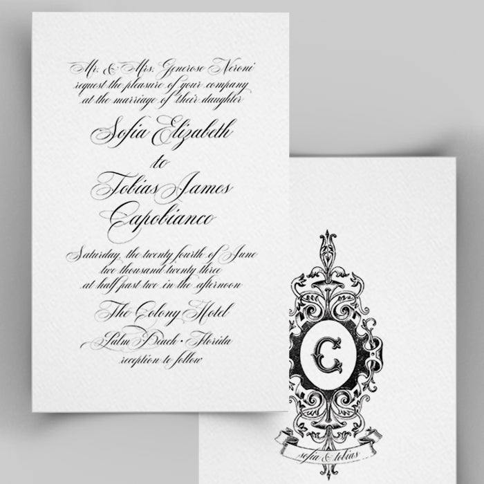 Geraldine Classic Wedding Invitation, Black and White, Elegant Wedding Stationery includes Envelopes