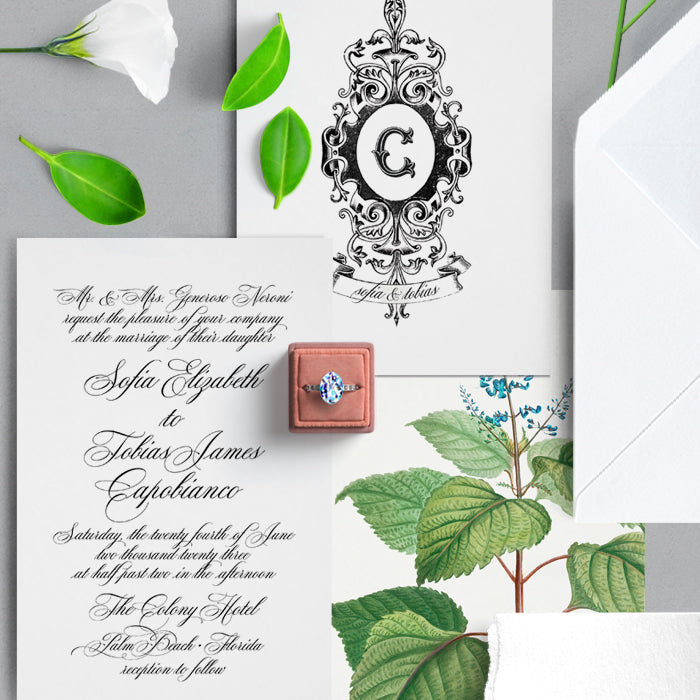 Geraldine Classic Wedding Invitation, Black and White, Elegant Wedding Stationery includes Envelopes