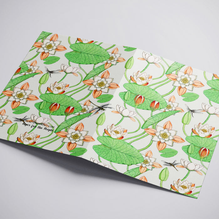 Water Lily Pond and Dragonfly Greeting Card Paper Lotus Pond Stationery