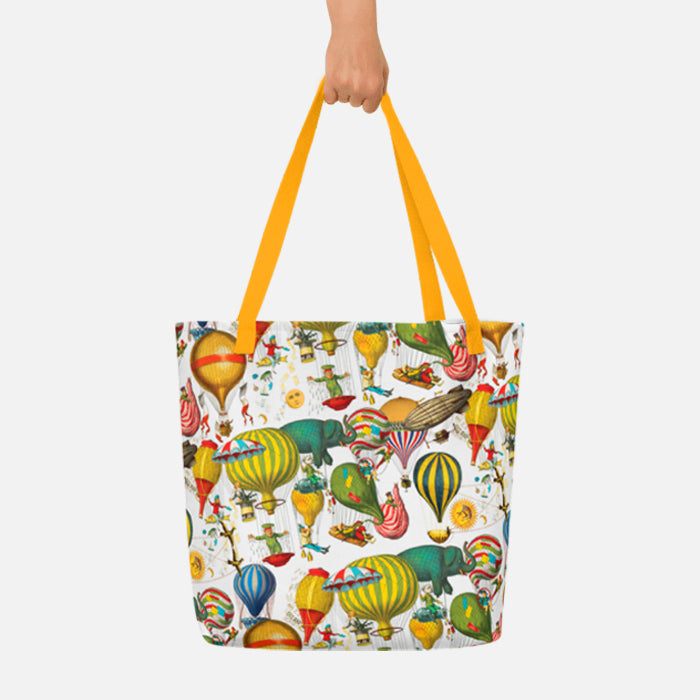 Race you to the Top Vintage Hot Air Balloon Illustration XLarge 2-Sided Open Canvas Tote Bag Shopping Tote Bag Antique Hot Air Balloons design, Shopping Large Tote Light Weight Gusseted Bottom