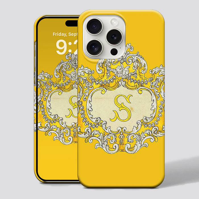 Marie Antoinette Rococo Stylish Personalized Phone Case with Initial Monogram Yellow
