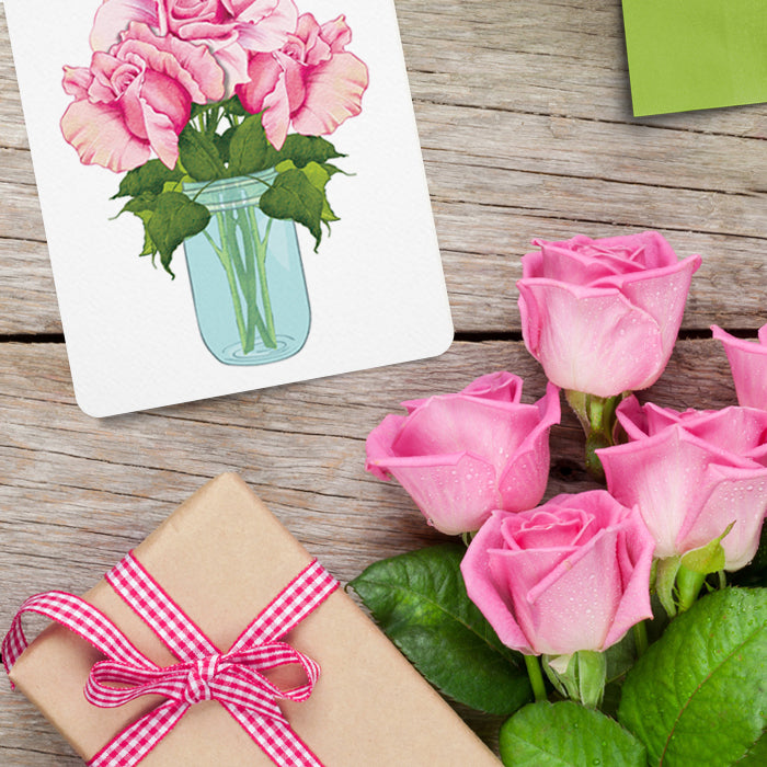 3 Roses in a Jar Postcard for Mom, Sister, Granny, a Daughter or a lovely Friend Hearfelt Sentiment