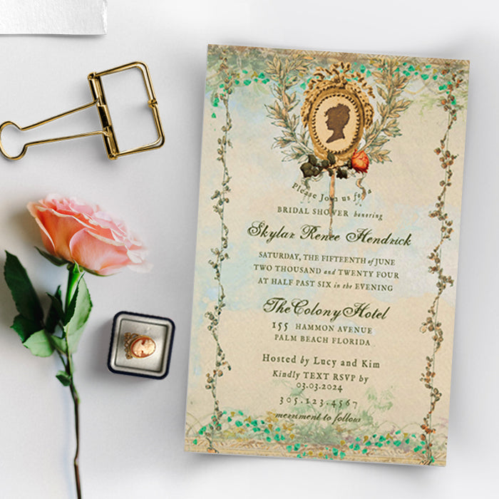 Marlowe Bridgerton Party Invitation with Envelope perfect for a Bridal Shower