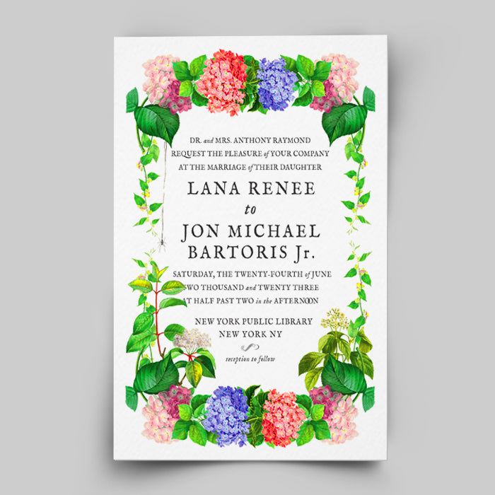 Hortense Party Invitation with Envelope Colorful Hydrangeas Stationery Summer Wedding Paper