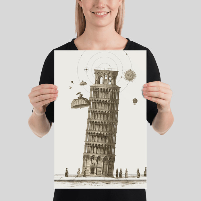 Leaning Tower of Pisa poster Sepia Tone Tower of Pisa Vintage Illustration Architecture Design