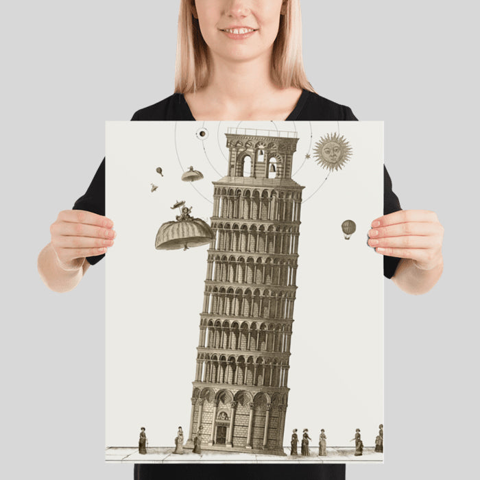 Leaning Tower of Pisa poster Sepia Tone Tower of Pisa Vintage Illustration Architecture Design
