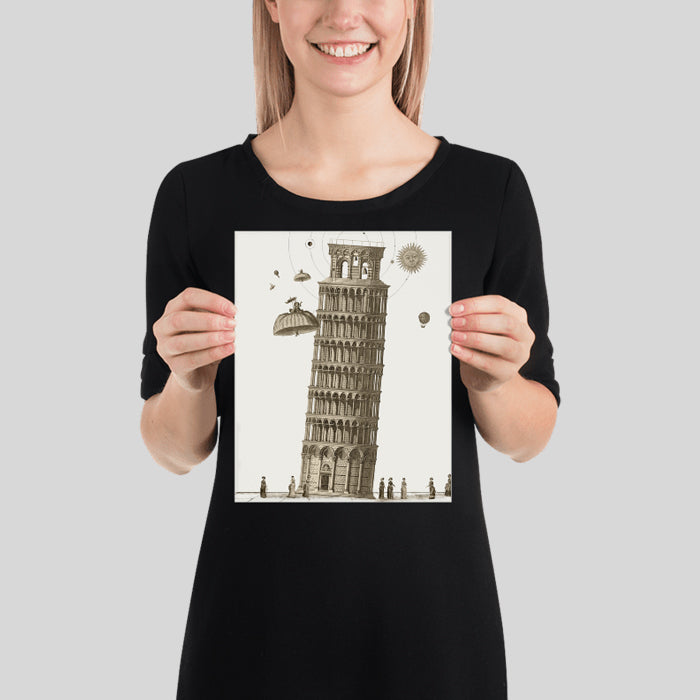 Leaning Tower of Pisa poster Sepia Tone Tower of Pisa Vintage Illustration Architecture Design