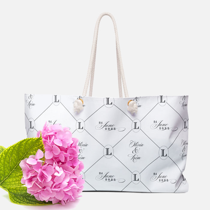 Daphne XLarge 2-Sided Open Shopper Bag Personalized Weekend Bag with Wedding names date bride groom initials or wedding crest
