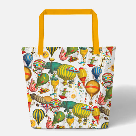 Race you to the Top Vintage Hot Air Balloon Illustration XLarge 2-Sided Open Canvas Tote Bag Shopping Tote Bag Antique Hot Air Balloons design, Shopping Large Tote Light Weight Gusseted Bottom