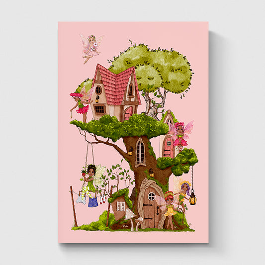 Fae Wall Art Poster Fairy Illustration Baby Girl Room Decor Young Girl Wall Art Pink Decor for Child Room Fairy Forest Fairies Treehouse
