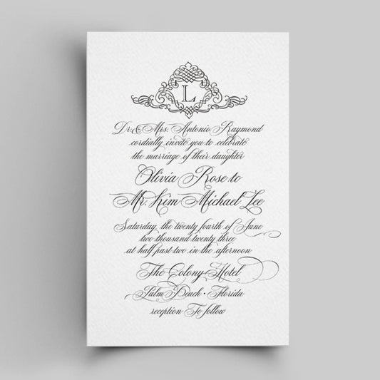 The Daphne Classic Wedding Invitation, Black and White, Elegant Wedding Stationery