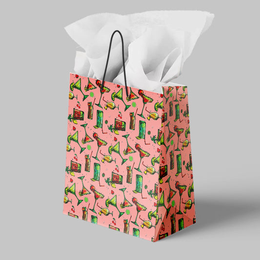 Gift bag with cocktail pattern on a gray background