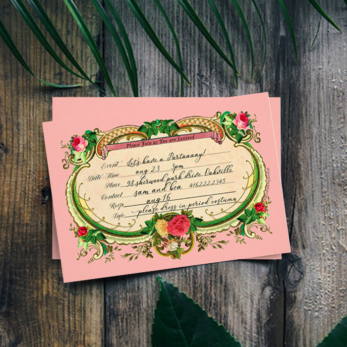 Marie Antoinette Rococo Party Invitation with Envelope, perfect for a Bridal Shower, Hen Party, Costume Ball