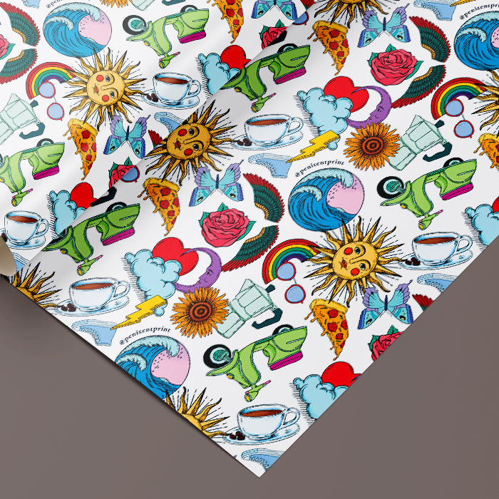 Wrapping Paper Sheets with a touch of elegance and whimsy, inspired by trips to Italy and delicious foods, 3 sheet set