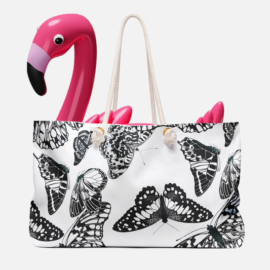 Papillon Noir Extra Large Weekend Bag Open Top Canvas Tote Beach Bag
