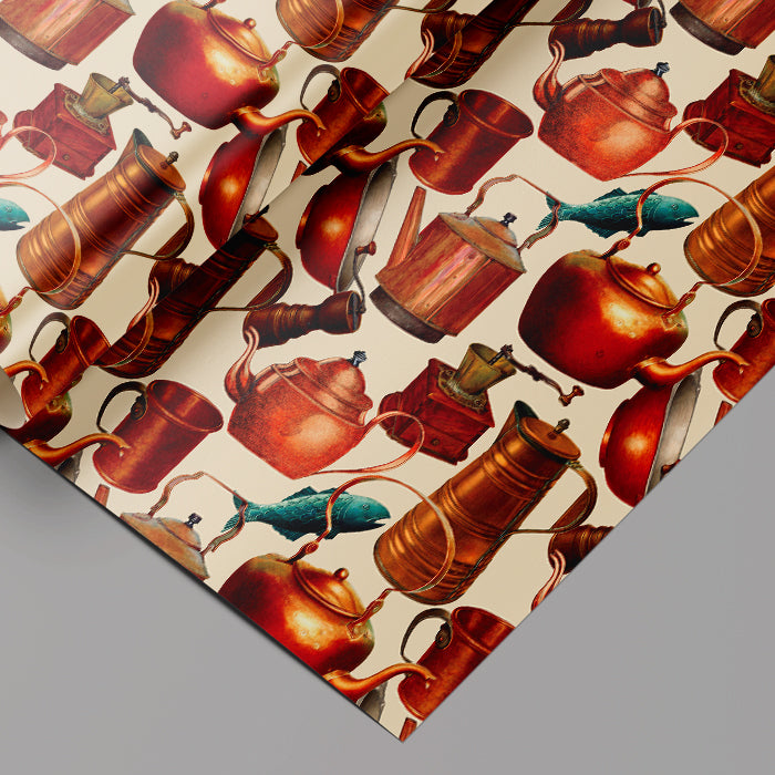 Lucky Penny Wrapping Paper Sheets Set of 3 Vintage Copper Pots Illustration