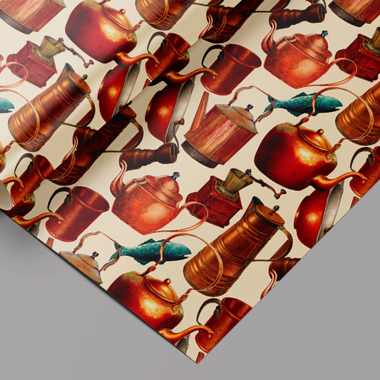 Lucky Penny Wrapping Paper Sheets Set of 3 Vintage Copper Pots Illustration