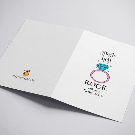Open card with a ring illustration and text on a white background