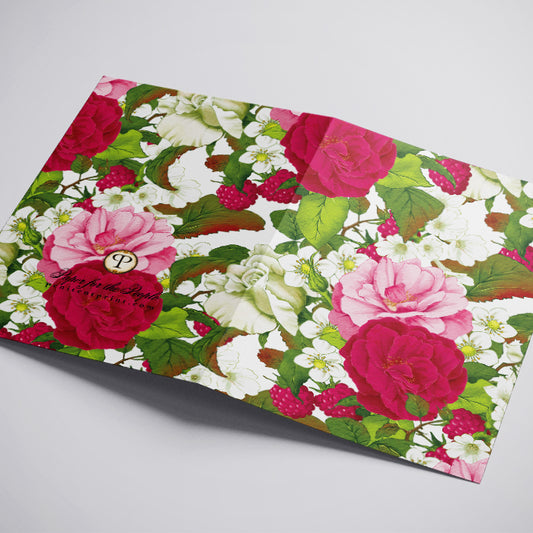 Floral patterned card on a gray background
