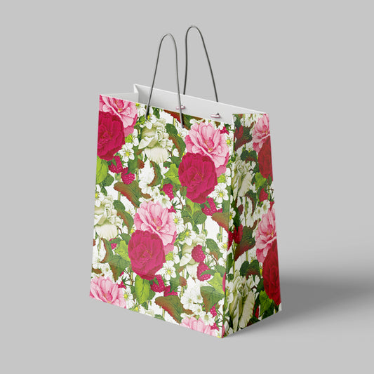 Floral-patterned shopping bag on a gray background