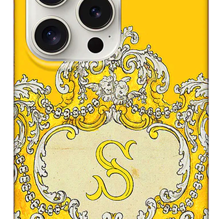 Marie Antoinette Rococo Stylish Personalized Phone Case with Initial Monogram Yellow
