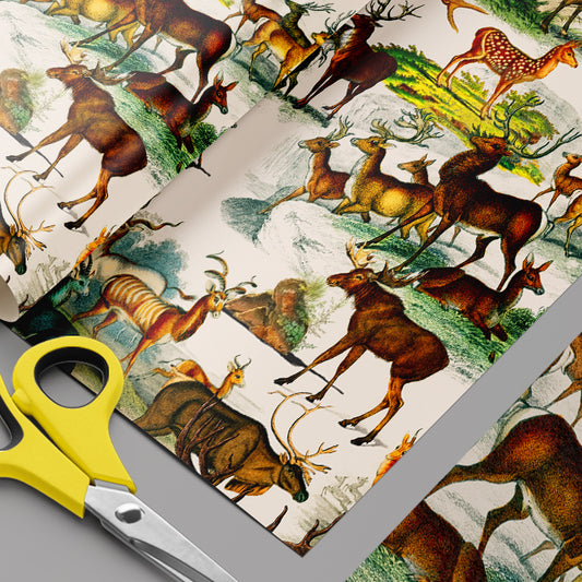 Guardians of the Forest Wrapping Paper Sheets Set of 3 Vintage Deer Illustration