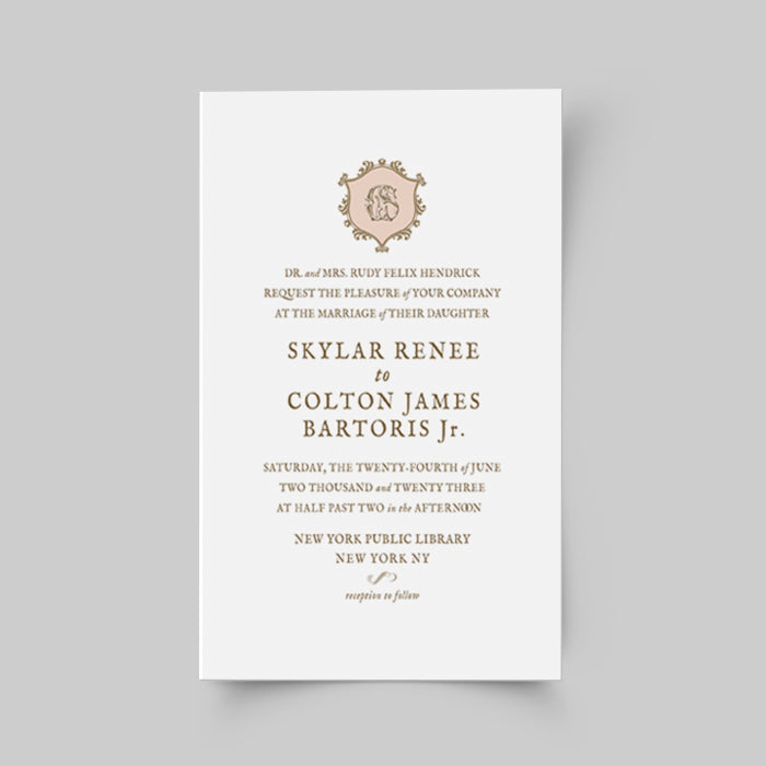 Wedding invitation card with a monogram on a gray background