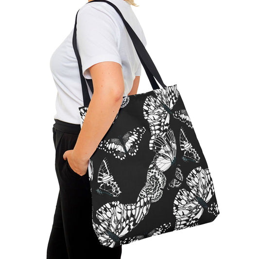 Papillon Noir Canvas Open Tote Bag Shopping Tote XLarge Black Butterfly