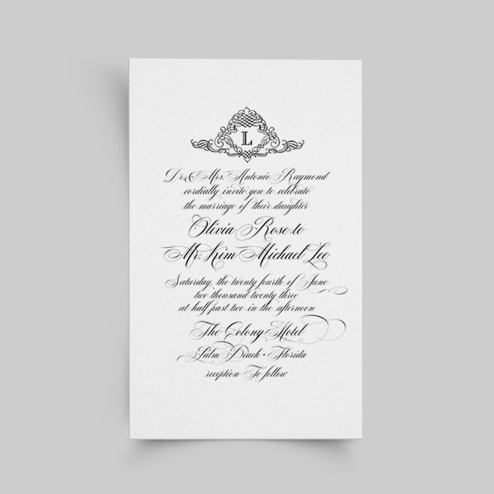 Daphne Classic White Wedding Invitation Black and White Invitation Elegant Wedding Stationery includes Envelopes