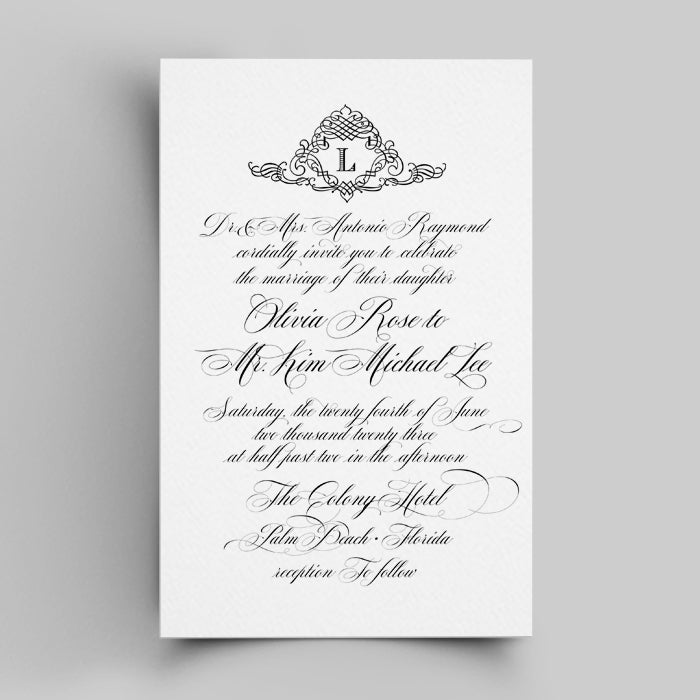 Daphne Classic White Wedding Invitation Black and White Invitation Elegant Wedding Stationery includes Envelopes