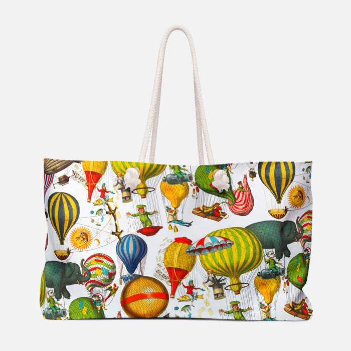Race you to the Top Vintage Hot Air Balloon Illustration Extra Large Open Tote Canvas Bag Shopper Bag Weekend Bag 2 Sided