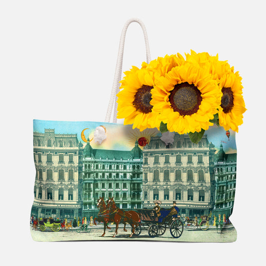 Olde London District Extra Large Weekend Bag Open Top Canvas Tote Beach Bag