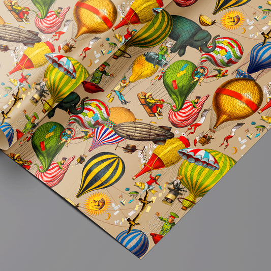 Race you to the Top Vintage Hot Air Balloon Illustration Wrapping Paper Sheets Set of 3 sheets Antique Hot Air Balloons design