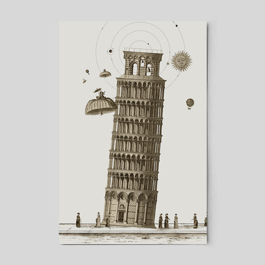 Leaning Tower of Pisa poster Sepia Tone Tower of Pisa Vintage Illustration Architecture Design