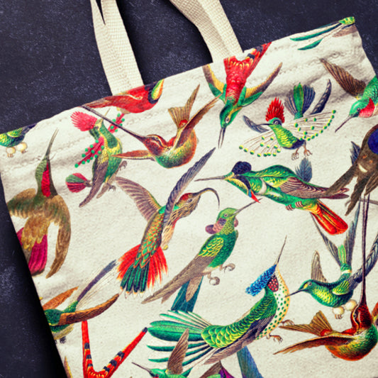 June Hummingbird Explosion Shopping Market Bag Vintage inspired Shopper Extra Large