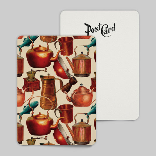 Lucky Penny Postcard Vintage Copper Pots Illustration