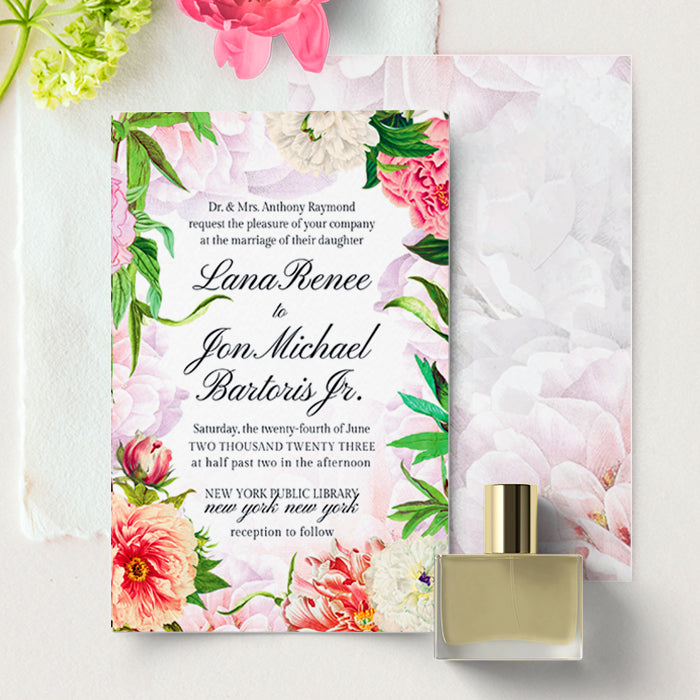 Clare Party Invitation for any romantic occasion with Envelope and vintage peonies