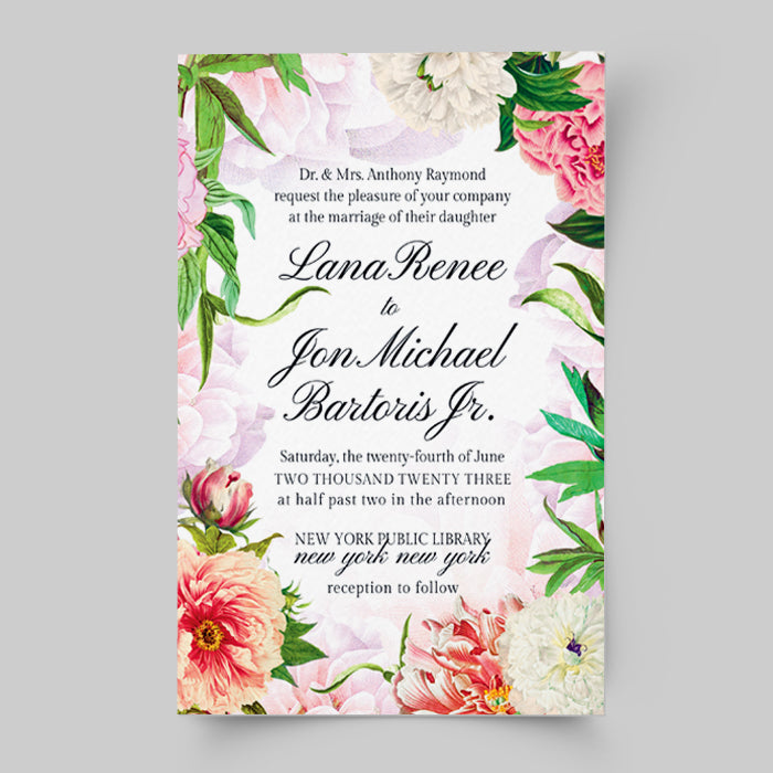 Clare Party Invitation for any romantic occasion with Envelope and vintage peonies