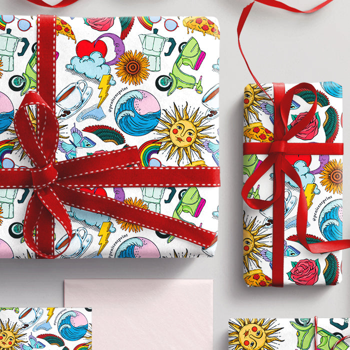 Wrapping Paper Sheets with a touch of elegance and whimsy, inspired by trips to Italy and delicious foods, 3 sheet set